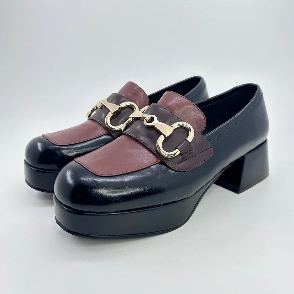 Jeffrey Campbell Student Platform Loafers Two Tone Leather Horsebit Chunky Heel